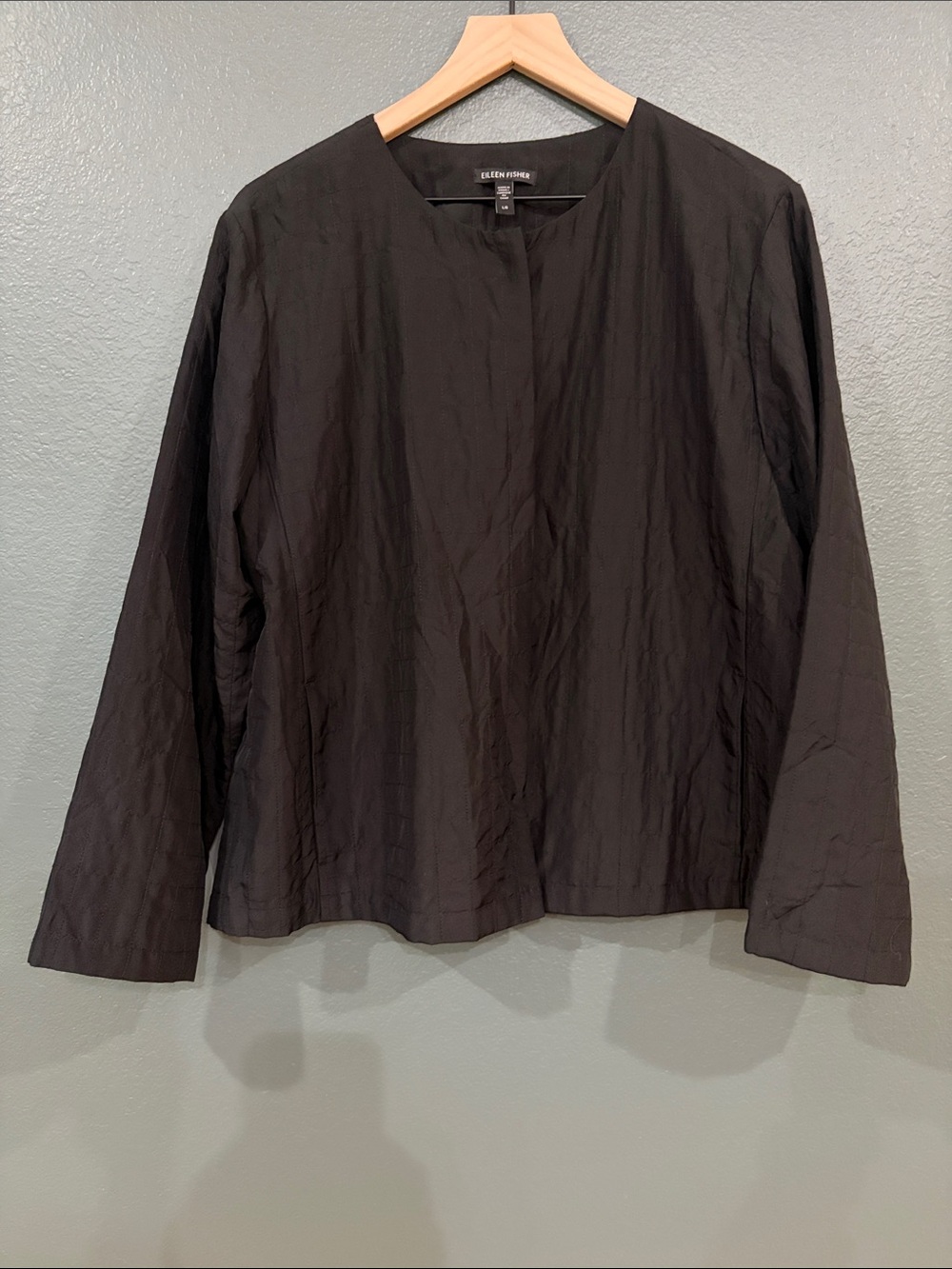 Eileen Fisher 100% Silk Collarless Jacket - Black - Large